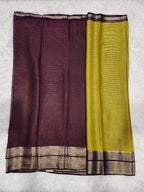 Lemon Yellow Fancy Saree With Silver Zari & Dark Purple Pallu