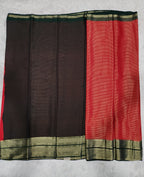 Red Fancy Saree With Silver Zari & Dark Green Pallu Design