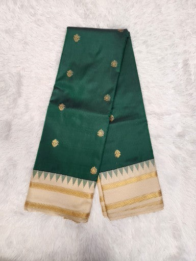 Bottle Green Semi Kaanchi Saree with Copper Zari & Small Butta Design