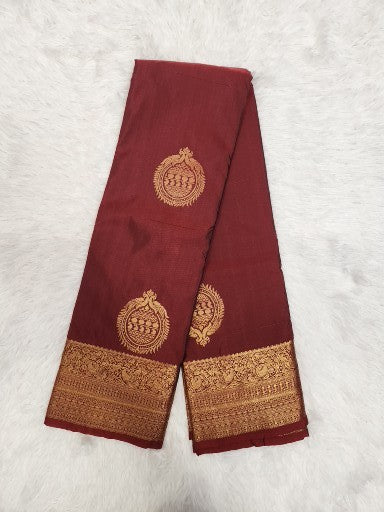 Brown Semi Kaanchi Saree with Copper Zari & Brown Pallu Design