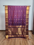 Parrot Purple Semi Kaanchi Saree with Copper Zari & Parrot Purple Pallu Design