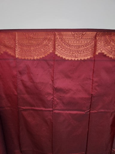 Dark Brown Semi Kaanchi Saree with Copper Zari & Dark Brown Pallu Design