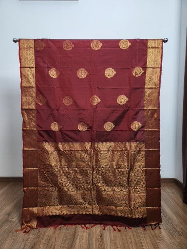Brown Semi Kaanchi Saree with Copper Zari & Brown Pallu Design