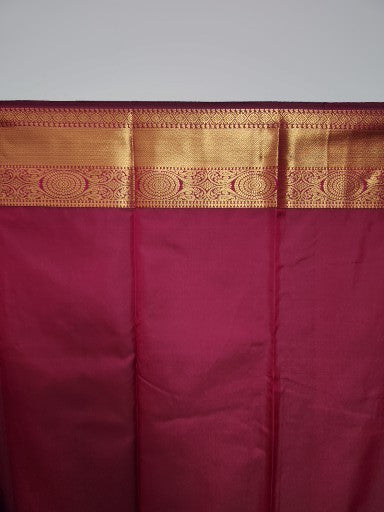 Wine Red  Semi Kaanchi Saree with Copper Zari & Wine Red Pallu