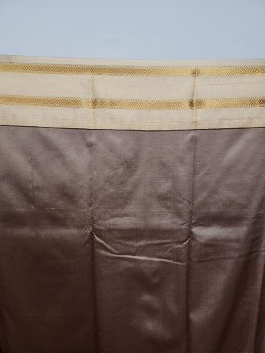 Bottle Green Semi Kaanchi Saree with Copper Zari & Small Butta Design