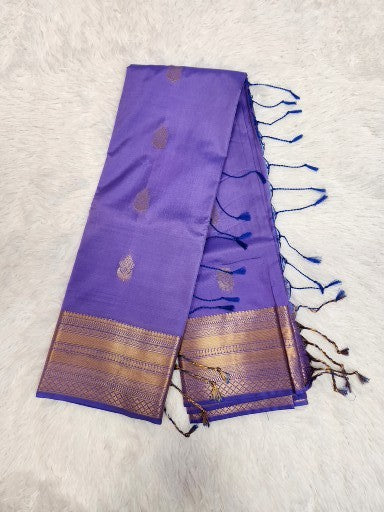 Lavender Purple Semi Kaanchi Saree with Copper Zari & Small Butta Design