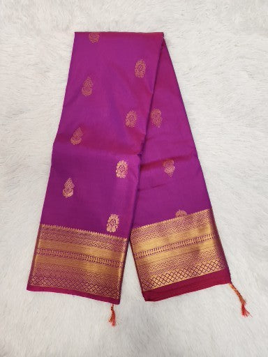 Purple Semi Kaanchi Saree with Copper Zari & Small Butta Design
