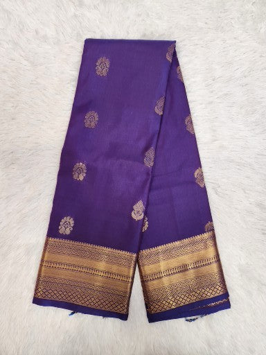Dark Purple Semi Kaanchi Saree with Copper Zari & Small Butta Design