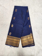 Dark Blue Semi Kaanchi Saree with Copper Zari & Small Butta Design