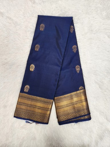 Dark Blue Semi Kaanchi Saree with Copper Zari & Small Butta Design