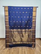 Dark Blue Semi Kaanchi Saree with Copper Zari & Small Butta Design
