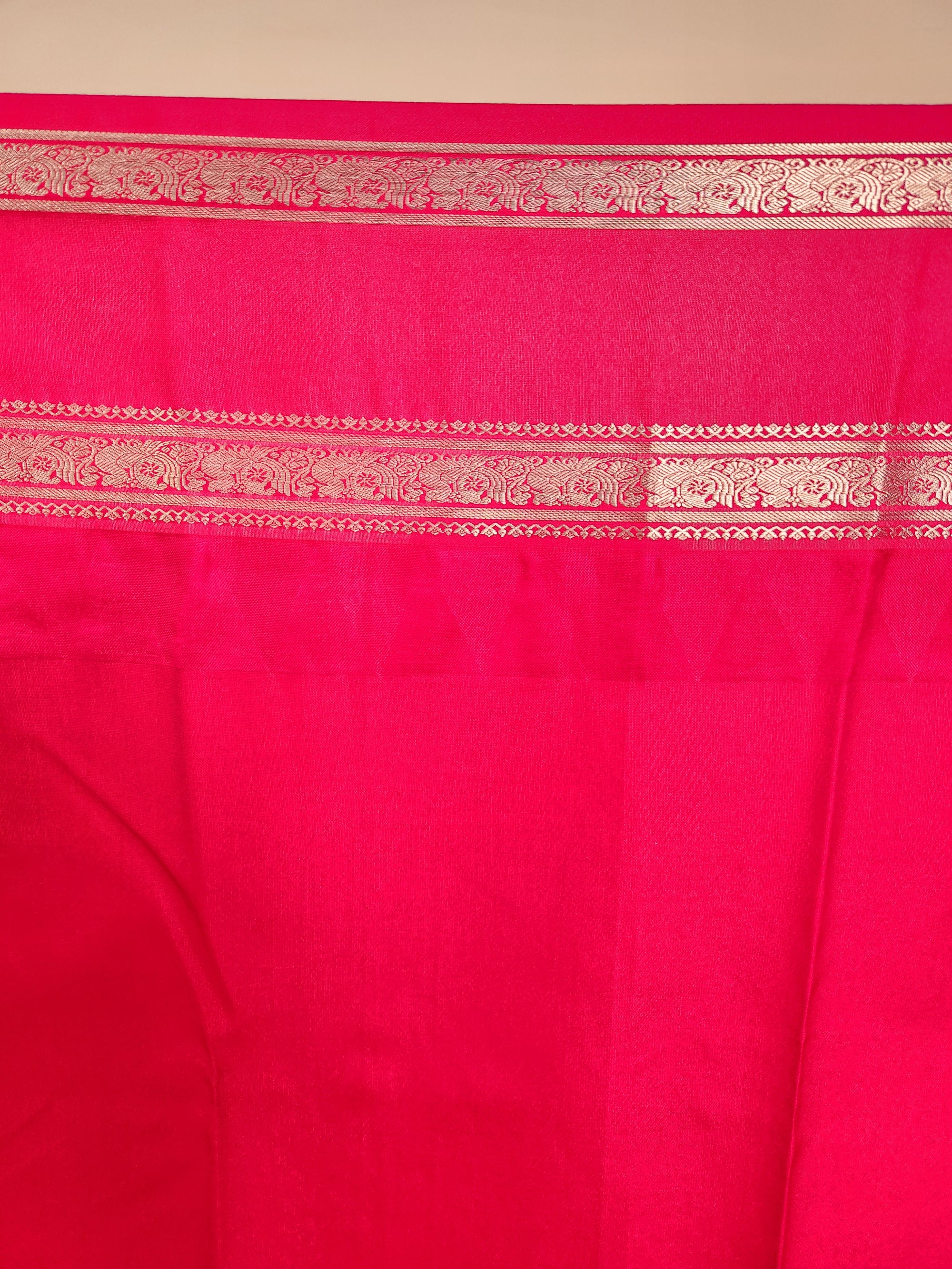 Saffron Yellow Semi Kanchi Saree with Silver Zari & Orange Pallu Design