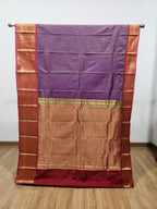 Purple Semi Kanchi Saree with Gold Zari Checks & Maroon Pallu