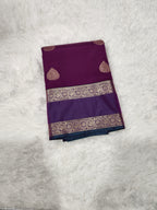 Wine Purple Semi Kanchi Saree with Silver Zari & Dual tone Purple Pallu