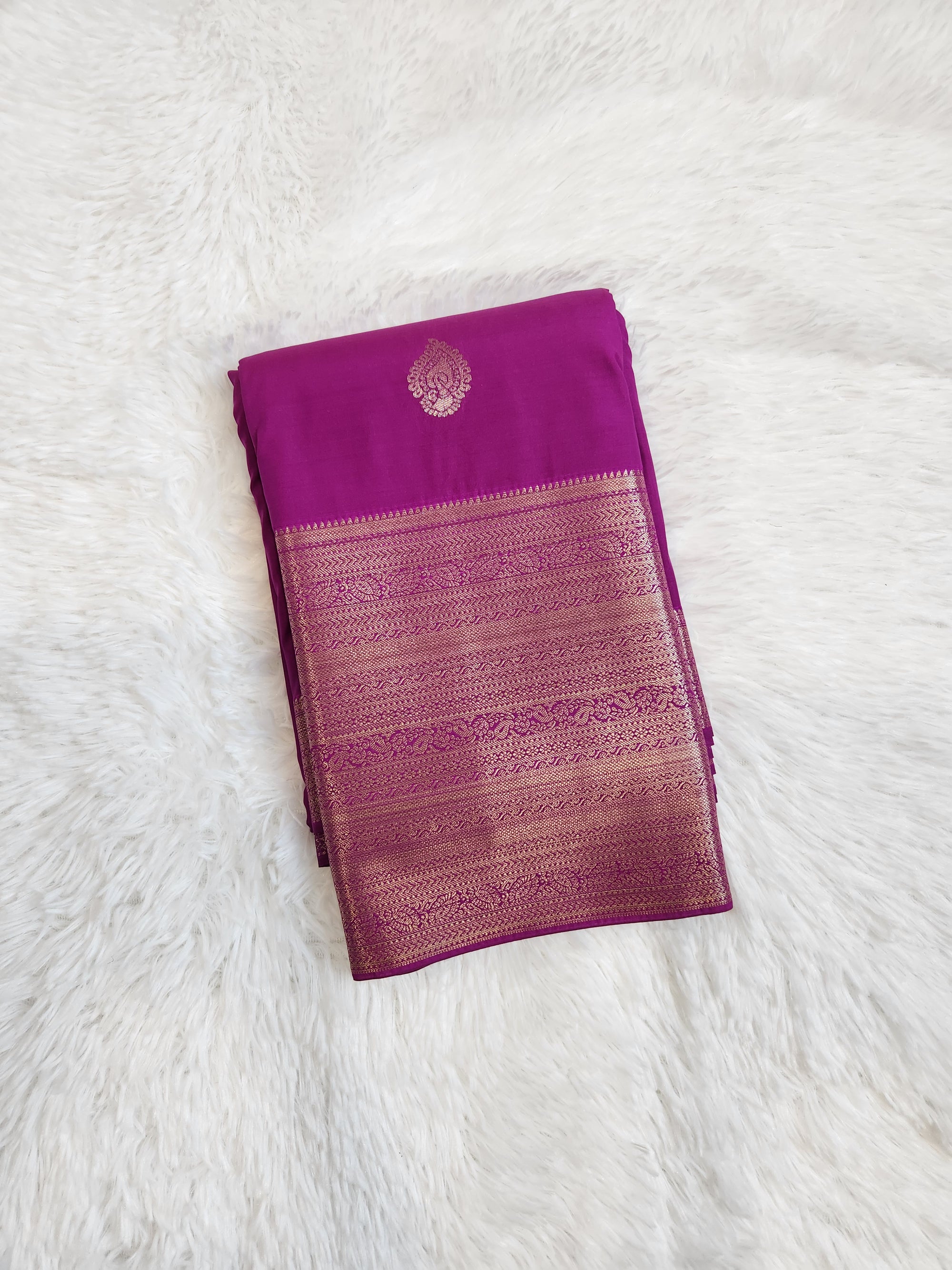 Violet Semi Kanchi Saree with Gold Zari & Long Border