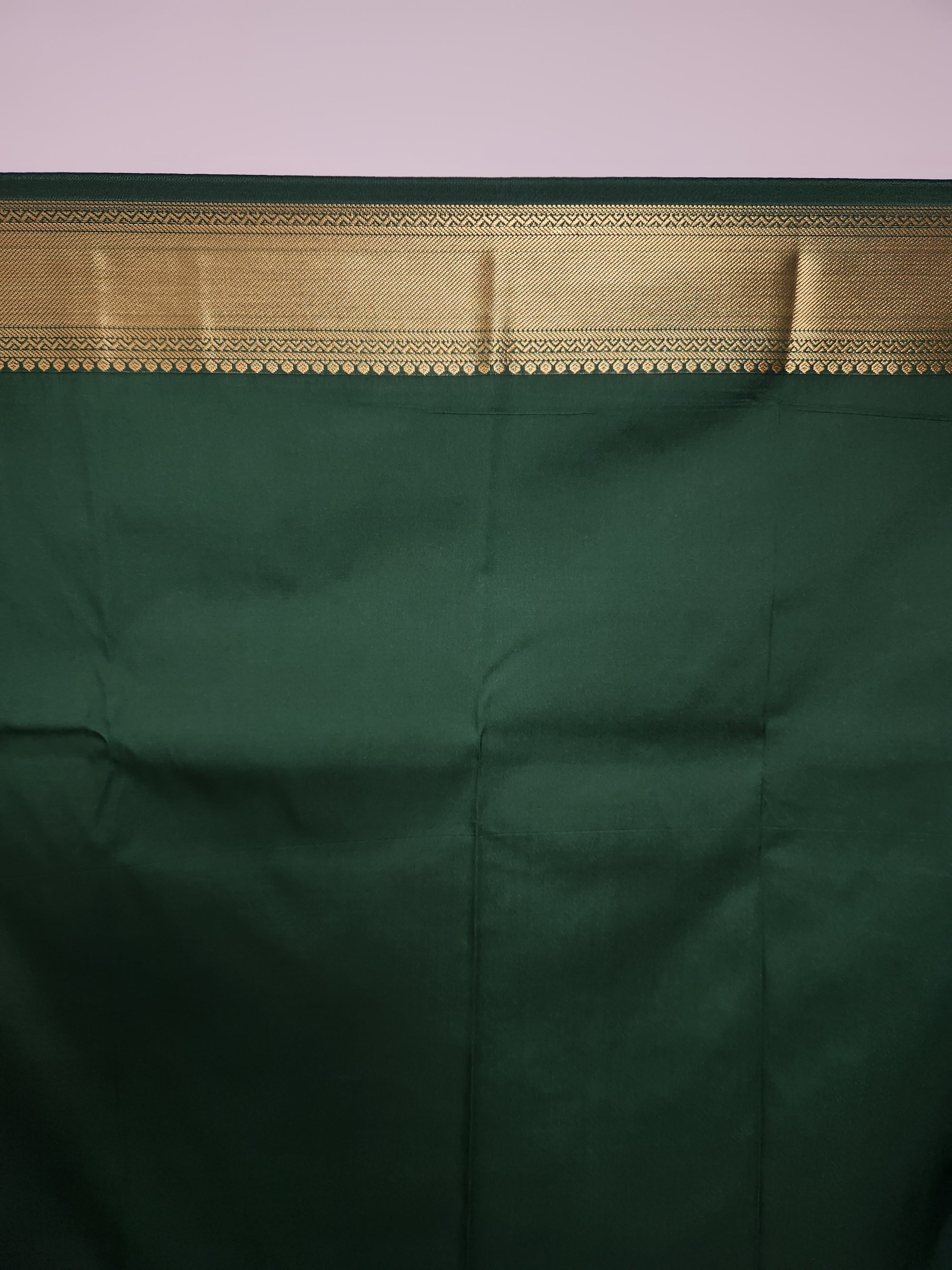 Marigold Yellow Semi Kanchi Saree with Gold Zari & Dark Green Pallu