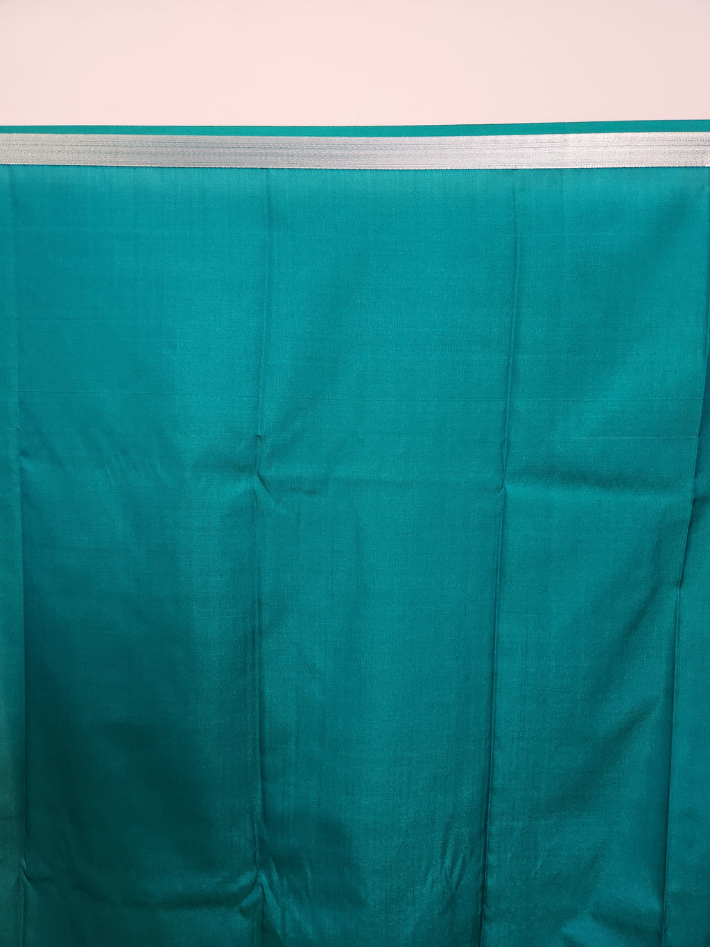Powder Pink Semi Kanchi Saree with Silver Zari & Turquoise Pallu