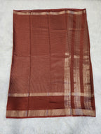Rust Orange Fancy Saree With Silver Zari & Small Checks Design