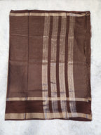 Coffee Brown Fancy Saree With Silver Zari & Small Checks Design