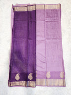 Lilac Fancy Saree With Silver Zari & Checks Design