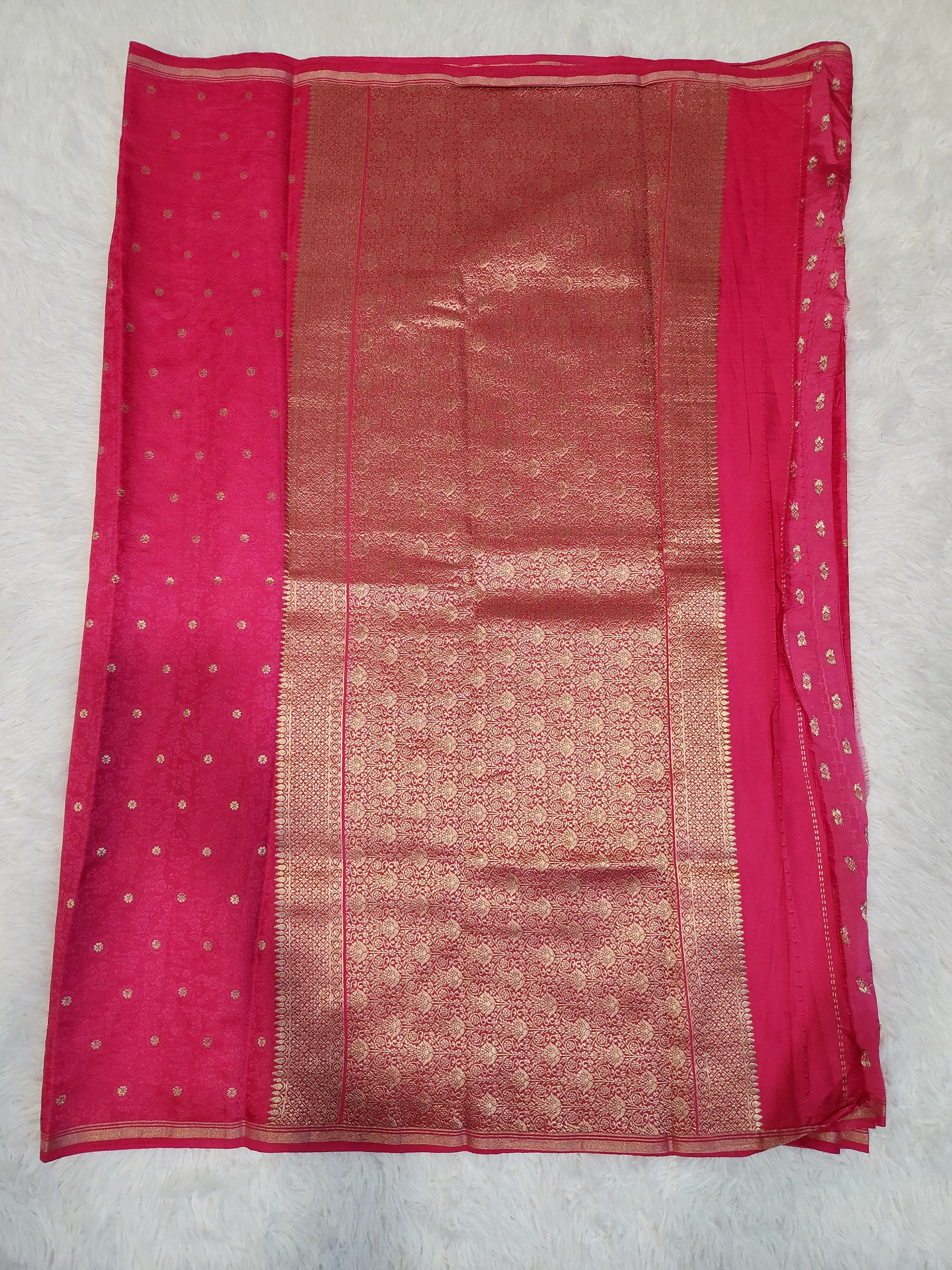 Pink Fancy Saree With Copper Zari & Small Butta Design