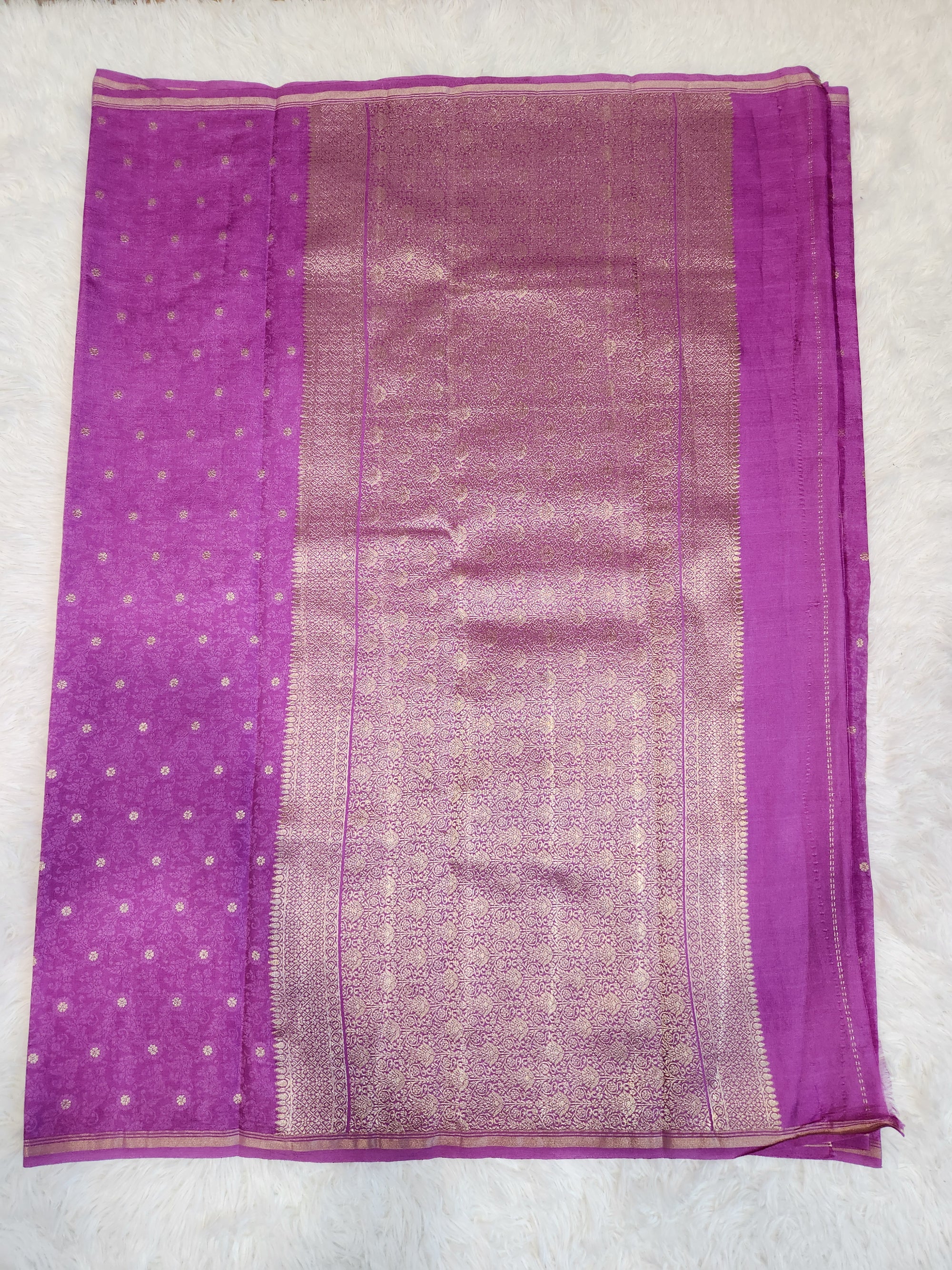 Lilac Fancy Saree With Copper Zari & Small Butta Design