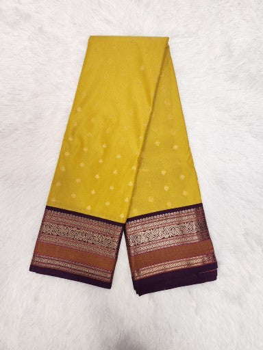 Mango Yellow Semi Kaanchi Saree with Copper Zari & Small Butta Design
