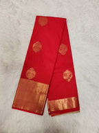 Red Semi Kaanchi Saree with Gold Zari & Small Butta Design