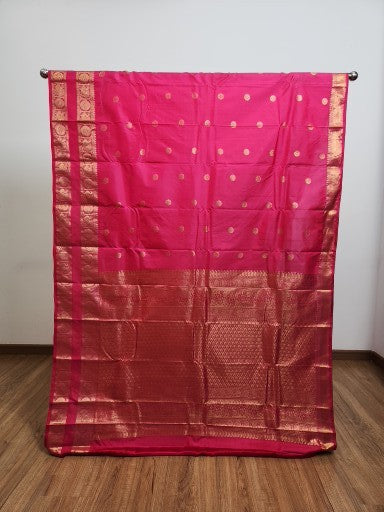 Pink Semi Kanchi Saree with Gold Zari & Gap Border