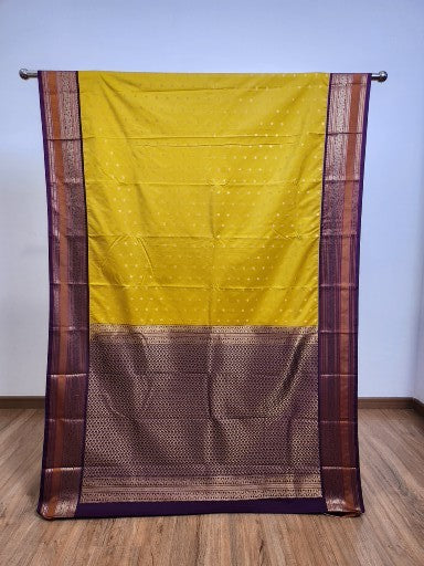 Mango Yellow Semi Kaanchi Saree with Copper Zari & Small Butta Design