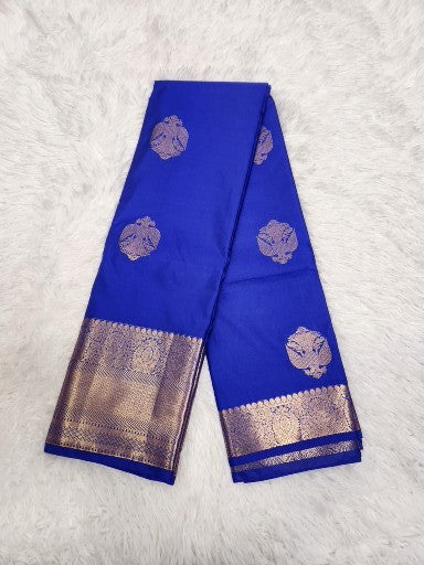 Royal Blue Semi Kaanchi Saree with SilverZari & Small Butta Design