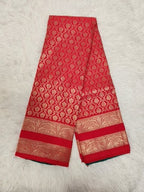Red Semi Kaanchi Saree with Gold Zari & Small Butta Design