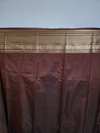 Dark Brown Semi Kaanchi Saree with Copper Zari & Small Butta Design