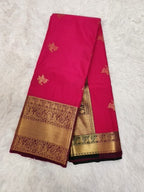 Raani Pink Semi Kaanchi Saree with Copper Zari & Small Butta Design