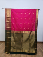 Raani Pink Semi Kaanchi Saree with Copper Zari & Small Butta Design