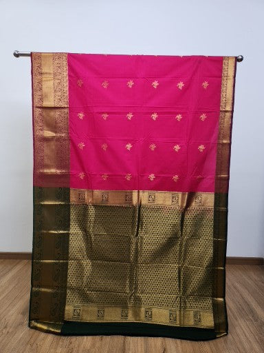 Raani Pink Semi Kaanchi Saree with Copper Zari & Small Butta Design