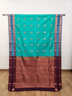 Green Semi Kaanchi Saree with Copper Zari & Small Butta Design