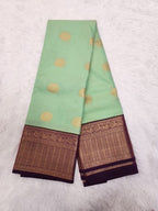Mint Green Semi Kaanchi Saree with Gold Zari & Small Butta Design