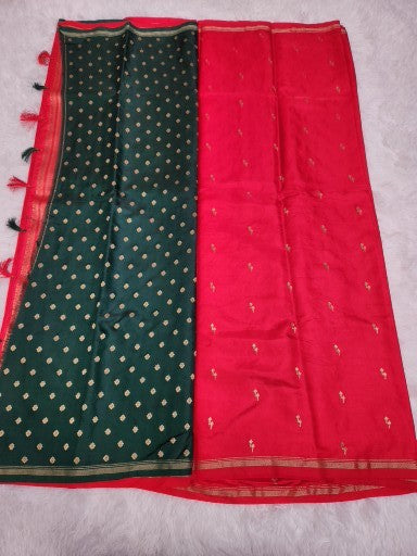 Red Soft Silk Saree with Copper Zari & Red Pallu Design