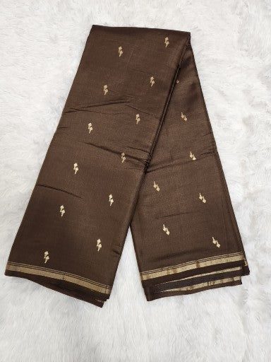 Dark Brown Soft Slik Saree With Copper Zari & Dark Brown Pallu Design