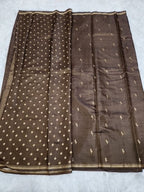 Dark Brown Soft Slik Saree With Copper Zari & Dark Brown Pallu Design