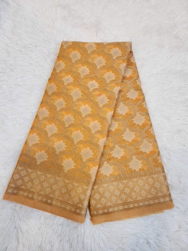 Light Yellow Tissue Saree with Copper Zari & Full Kodi Flower Butta Design