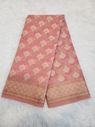Light Pink Tissue Saree with Copper Zari & Full Kodi Flower Butta Design