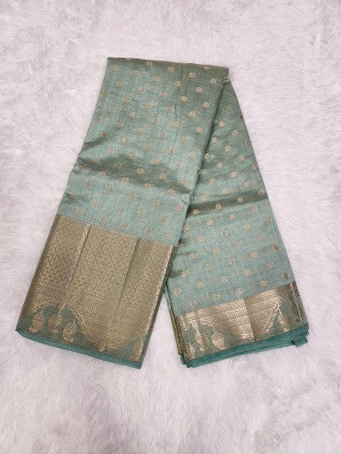 Pistachio Fancy Saree With Copper Zari & Pistachio Pallu Design