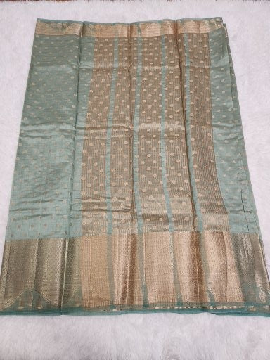 Pistachio Fancy Saree With Copper Zari & Pistachio Pallu Design