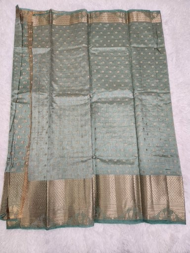 Pistachio Fancy Saree With Copper Zari & Pistachio Pallu Design