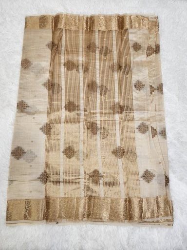 Cream Fancy Saree With Copper Zari & Cream Pallu Design