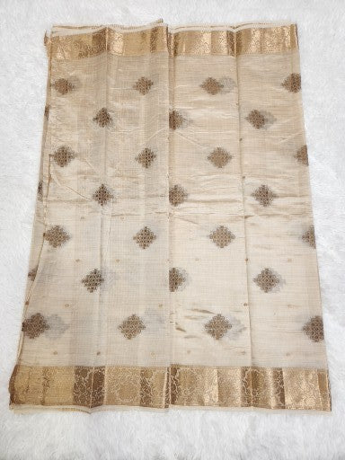 Cream Fancy Saree With Copper Zari & Cream Pallu Design