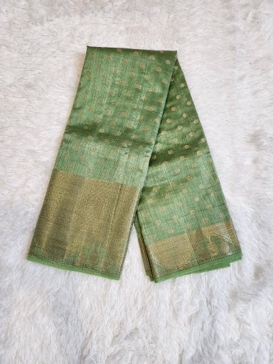 Green Fancy Saree With Copper Zari & Green Pallu Design
