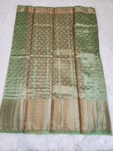 Green Fancy Saree With Copper Zari & Green Pallu Design